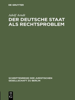 cover image of Der deutsche Staat als Rechtsproblem